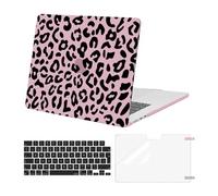 MOSISO Compatible con MacBook Air 15 Pulgadas Funda 2025 2024 2023 Release M3 A3114 M2 A2941 Chip con Touch ID, Carcasa Rígida Plástico Leopardo& Cubierta Teclado& Protector Pantalla, Rosa