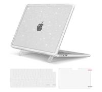 MOSISO Funda Compatible con MacBook Air 13,6 Pulgadas 2025-2022 M3 A3113 M2 A2681, Carcasa Antichoque Glitter Brillante para MacBook Air 13 Caso Plegable Pata&Teclado Piel&Cine Pantalla,Transparente