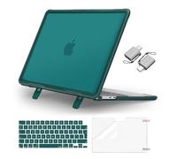 MOSISO Funda Compatible con MacBook Air 13,6 Pulgadas 2025 2024 2022 M4 M3 M2 A3240 A3113 A2681, Resistente Antichoque Fold Soporte Carcasa&Teclado Tapa&Pantalla Protector&Tipo C,Verde Teal
