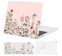 MOSISO Funda Compatible con MacBook Air 13,6 Pulgadas 2026-2022 M5 M4 M3 M2 | A3449 A3240 A3113 A2681 Flores de Jardín Plástico Carcasa Rígida&Cubierta del Teclado&Protector de Pantalla, Rosa
