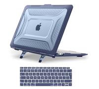 MOSISO Funda Compatible con MacBook Air 13 Pulgadas 2021-2018 M1 A2337 A2179 A1932 Chip, Honeycomb Shockproof Resistente TPU Bumper Cover Carcasa Plástico con Kickstand Plegable&Teclado,Azul Marino
