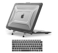 MOSISO Funda Compatible con MacBook Air 13 Pulgadas 2021-2018 M1 A2337 A2179 A1932 Chip, Honeycomb Shockproof Resistente TPU Bumper Cover Carcasa Plástico con Kickstand Plegable&Teclado,Negro