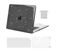 MOSISO Funda Compatible con MacBook Air 15 Pulgadas 2024 2023 A3114 M3 A2941 M2 Chip, Brillante Brillo Plástico Carcasa Dura&Tapa Teclado&Protector Pantalla&Bolsa Almacenaje, Negro