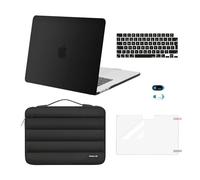 MOSISO Funda Compatible con MacBook Air 15 Pulgadas 2024 2023 M3 M2 A3114 A2941 Clip con Touch ID, Carcasa Plástico& Bolsa Puffy&Tapa Teclado&Cubierta Webcam&Protector Pantalla,Negro