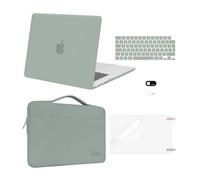 MOSISO Funda Compatible con MacBook Air 15 Pulgadas M4 M3 M2 2025 2024 2023 A3241 A3114 A2941 Touch ID, Plástico Carcasa&Bolsa Manga&Tapa Teclado&Pantalla Protector&Cubierta Webcam,Verde Antiguo