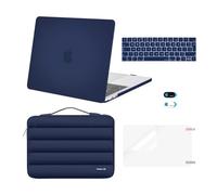 MOSISO Funda Compatible con MacBook Pro 13 Pulgadas M2 2024-2016 A2338 M1 A2251 A2289 A2159 A1989 A1708 A1706, Carcasa Plástico&Puffy Carrying Bolsa&Teclado&Webcam&Protector Pantalla,Azul Marino