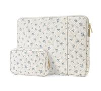 MOSISO Funda Portátil 13-14 Pulgadas, 13,3 Pulgadas Acolchada Laptop Sleeve | Compatible con MacBook Air 13/Neo A18/Pro 13/Pro 14, HP, Dell, Cuadrada Acolchada Vertical con Estampado Floral&Bolsita,Azul