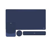MOSISO Juego Alfombrilla Ratón Teclado,Ayuda Ratón Juego&Muñequera Rectangular Teclado&Mousepad con Muñequero&Coaster,Mousepad Ergonomía Non-Slip&Easy Typing Pad con Memory Foam Curvado,Azul Marino