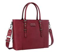 MOSISO Laptop Tote Bolsa (17-17,3 Pulgadas), PU Leather Bandolera Bolso Compatible con MacBook&Notebook Gran Capacidad con Compartimento Acolchado,Vino Rojo
