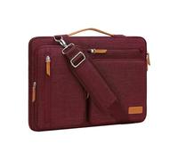 MOSISO Maletín Portátil 14 Pulgadas, 360 Protectora Laptop Bandolera Compatible con MacBook Air 15 Pulgadas M4 M3 M2/Pro 15, Lateral Abierta Mensajero Bolsa con 4 Cremallera Bolsillos,Rojo Vino
