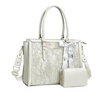 MOSISO Maletin Portatil de Mujer, 15,6 Pulgadas PU Piel Bolsa Compatible con MacBook,HP,Dell,Asus Notebook,Frente Relieve Retro Hibiscus Oficina Ordenador Bolsa con Seda Pañuelo&Monedero,Beige