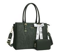 MOSISO Maletin Portatil de Mujer, 15,6 Pulgadas PU Piel Bolsa Compatible con MacBook,HP,Dell,Asus Notebook,Frente Relieve Retro Hibiscus Oficina Ordenador Bolsa con Seda Pañuelo&Monedero,Verde Emerald