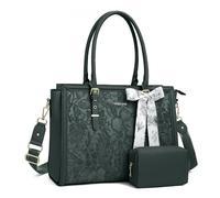 MOSISO Maletin Portatil de Mujer, 17,3 Pulgadas PU Bolsa Compatible con MacBook,HP,Dell,Asus Notebook,Frente Relieve Retro Hibiscus Oficina Ordenador Bolsa con Seda Pañuelo&Monedero,Verde Emerald