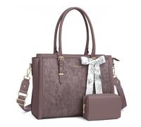MOSISO Maletin Portatil de Mujer, 17,3 Pulgadas PU Piel Bolsa Compatible con MacBook,HP,Dell,Asus Notebook,Frente Relieve Retro Hibiscus Oficina Ordenador Bolsa con Seda Pañuelo&Monedero,Púrpura Slate