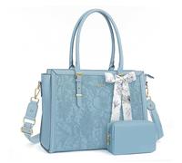 MOSISO Maletin Portatil de Mujer, 17,3 Pulgadas PU Piel Bolsa Compatible con MacBook,HP,Dell,Asus Notebook,Frente Relieve Retro Hibiscus Oficina Ordenador Bolsa con Seda Pañuelo&Monedero,Azul Aire