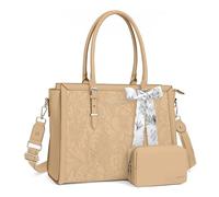 MOSISO Maletin Portatil de Mujer, 17,3 Pulgadas PU Piel Bolsa Compatible con MacBook,HP,Dell,Asus Notebook,Frente Relieve Retro Hibiscus Oficina Ordenador Bolsa con Seda Pañuelo&Monedero,Albaricoque