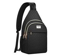 MOSISO Mochila Bandolera, Acolchada con Rombos y Bolsillos Delanteros, Ideal para el Pecho Hombro, Viajes, Senderismo,Negro