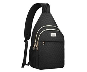 MOSISO Mochila Bandolera, Acolchada con Rombos y Bolsillos Delanteros, Ideal para el Pecho Hombro, Viajes, Senderismo,Negro