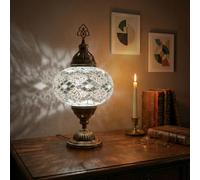 MOSLAND HOME Lámparas de mesa de mosaico turco, marroquíes, hechas a mano, lámpara de noche Tiffany y bombilla LED (alfombra blanca)