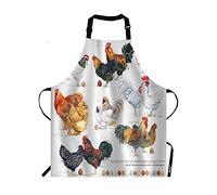 Moslion Delantal de gallina con huevos de arco iris, colección de razas, delantal de gallina de granja de acuarela, delantal de cuello ajustable para hombres y mujeres, adecuado para cocina, camarera,