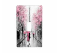 Moslion Francia París Torre Eiffel placa de pared con un solo interruptor para amantes del beso rosa paraguas europeo flor de la calle interruptor de luz cubierta de enchufe decoración hogar oficina