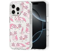 MOSNOVO Funda iPhone 16 Pro MAX, [Protección contra Caídas de Grado Militar hasta 2 m] [Tecnología Anti-despegue] Carcasa Transparente Antigolpes de TPU - Axolotl Rosa