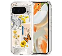 MOSNOVO Funda para Google Pixel 9 Pro XL - Carcasa de TPU+PC Transparente, Delgada, [protección contra caídas de 6,6 pies/antidesprendimiento] - Collage artístico Vintage