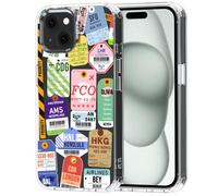 MOSNOVO Funda para iPhone 15 - Carcasa de TPU+PC Transparente, Delgada, [protección contra caídas de 6,6 pies/antidesprendimiento] - Etiquetas de boleto de avión