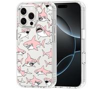 MOSNOVO Funda para iPhone 16 Pro MAX, [Protección contra Caídas de Grado Militar hasta 2 m] [Tecnología Anti-despegue] Carcasa Transparente Antigolpes de TPU - Pink Sharks