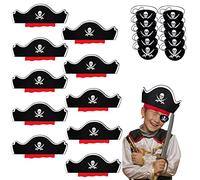 MOSNOW 10 piezas de Sombrero pirata solapa para los ojos pirata para niños, fieltro capitán pirata, sombrero de calavera, accesorio para sombrero pirata para cumpleaños infantil, fiesta pirata.