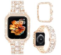 Mosonio Compatible con Apple Watch Band de 1.77 pulgadas con caja de metal brillante para mujer, correa de metal brillante con 1 funda protectora de metal brillante para iWatch SE Series 9/8/7 (oro