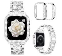 Mosonio Compatible con Apple Watch Band de 38 mm, 40 mm, 41 mm, 42 mm, 44 mm, 45 mm, 49 mm, con 2 fundas para mujer, correa de metal de repuesto con funda protectora de policarbonato brillante para