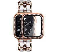 Mosonio Compatible con Apple Watch Band de 38 mm, 40 mm, 41 mm, 42 mm, 44 mm, 45 mm, con protector de pantalla para mujer, correa de metal con 2 fundas brillantes para iWatch Series 8, 7, 6, 5, 4, 3
