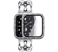 Mosonio Compatible con Apple Watch Band de 38 mm, 40 mm, 41 mm, 42 mm, 44 mm, 45 mm, con protector de pantalla para mujer, correa de metal con 2 fundas brillantes para iWatch Series 8, 7, 6, 5, 4, 3