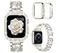 Mosonio Compatible con Apple Watch Band S10 de 42 mm con funda para mujer, pulsera de metal de repuesto de joyería con 2 fundas protectoras de policarbonato brillante para iWatch Series 10 (42 mm, luz