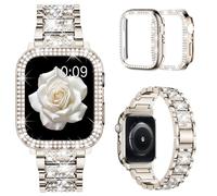 Mosonio Compatible con Apple Watch Band S10 de 42 mm con funda para mujer, pulsera de metal de repuesto de joyería con 2 fundas protectoras de policarbonato brillante para iWatch Series 10 (42 mm,