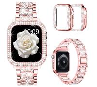 Mosonio Compatible con Apple Watch Band S10 de 42 mm con funda para mujer, pulsera de metal de repuesto de joyería con 2 fundas protectoras de policarbonato brillante para iWatch Series 10 (42 mm,