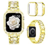 Mosonio Compatible con Apple Watch Band S10 de 42 mm con funda para mujer, pulsera de metal de repuesto de joyería con 2 fundas protectoras de policarbonato brillante para iWatch Series 10 (42 mm,
