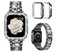 Mosonio Compatible con Apple Watch Band S10 de 46 mm con funda para mujer, pulsera de metal de repuesto de joyería con 2 fundas protectoras de policarbonato brillante para iWatch Series 10 (46 mm,