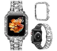 Mosonio Compatible con Bling Apple Watch Band S10 de 46 mm con carcasa de metal brillante para mujer, juego completo de correas de diamantes de lujo y cubierta, bonita correa encantadora para iWatch