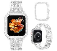 Mosonio Compatible con la correa brillante para Apple Watch S10 de 46 mm con carcasa de metal brillante para mujer, juego de correas de diamantes de lujo y funda, bonita correa encantadora para iWatch