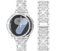 Mosonio Compatible con Samsung Galaxy Watch 7 Band de 40 mm, 20 mm, correa negra brillante para Galaxy Watch con funda de 40 mm para mujer, pulsera de metal de joyería para Samsung Galaxy Watch 7
