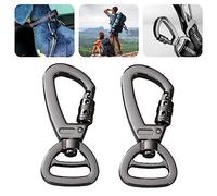 Mosquetón con articulación giratoria, mosquetón para perros, llave de acero inoxidable, pequeño, doble mosquetón, tijera, mosquetón pesado, 2 unidades, color negro