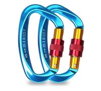 Mosquetón de bloqueo de puerta atornillada en forma de D azul resistente de 25 kN 5500 libras para escalada en roca, montañismo, hamaca, camping, uso al aire libre (2 piezas)