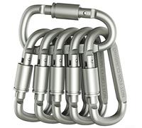 Mosquetones de bloqueo en forma de D de aleación de aluminio, 6 unidades, ganchos ligeros de 78 mm, para camping, senderismo, llaveros, organizador de engranajes sin carga, gris (gris plateado)