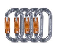 Mosquetones de Bloqueo, Mosquetones de Escalada Mosquetón de Trabajo Pesado para Camping, Hamacas, Columpio, Llavero (Plateado, RM33ATL-4pack)