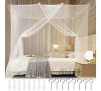 Mosquitera Cama Matrimonio Grande,Blanco Mosquitera Cama de Poliéster,Dosel Cuadrada con Kit de Colgar,Mosquitero Aberturas Laterales Mosquitera Jardin para Hogar y Viajar Decorativa 150x180x195cm