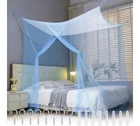 Mosquitera Cama Matrimonio Individual,Grande Dosel Cama Mosquitero,Mosquito Net con Kit de Montaje,Puerta Sencilla Portátil Poliéster Malla Fina Mosquitera Viajes para y Hogar Azul 200x180 x165cm