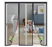 Mosquitera Camper Ventana 225x210cm Negro Cortinas de Insectos Doble Apertura Lateral Cortina Magnética Puerta Exterior puerta Mosquitera Magnética de Doble Apertura