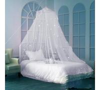 Mosquitera colgante rosa redonda para cama de princesa, color blanco, a prueba de polvo, de malla fina, con estrellas luminosas que brillan en la oscuridad (blanco, 60 x 250 x 850 cm)